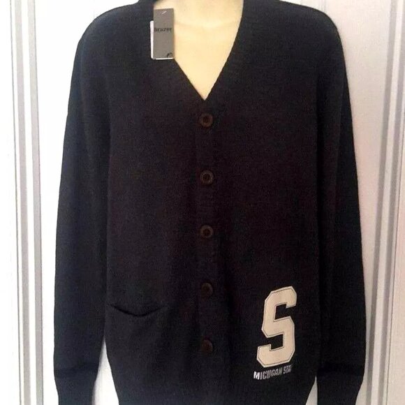 Michigan State Spartans Sweater Size Small Charcoal Button Front Cardigan Heavy - Picture 2 of 5